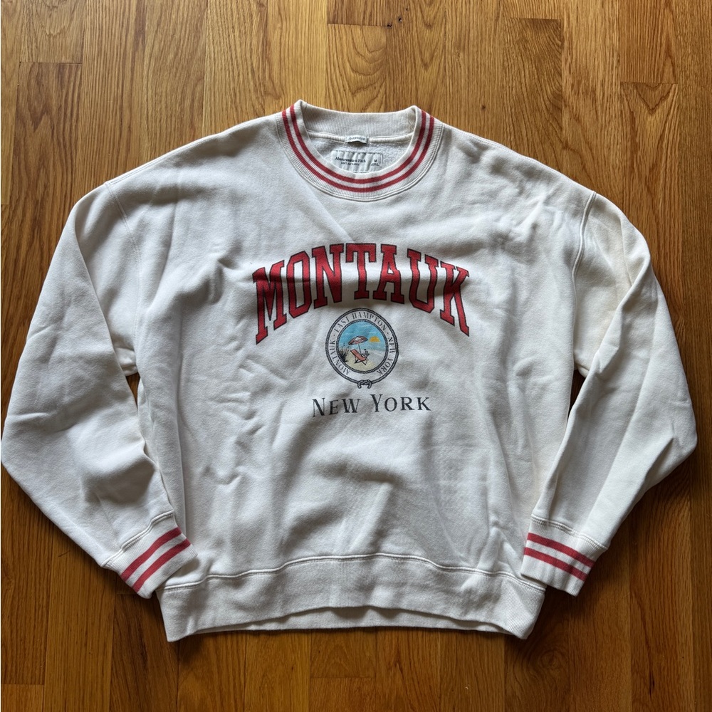 Abercrombie & Fitch White Crewneck Sweater with Red Accents